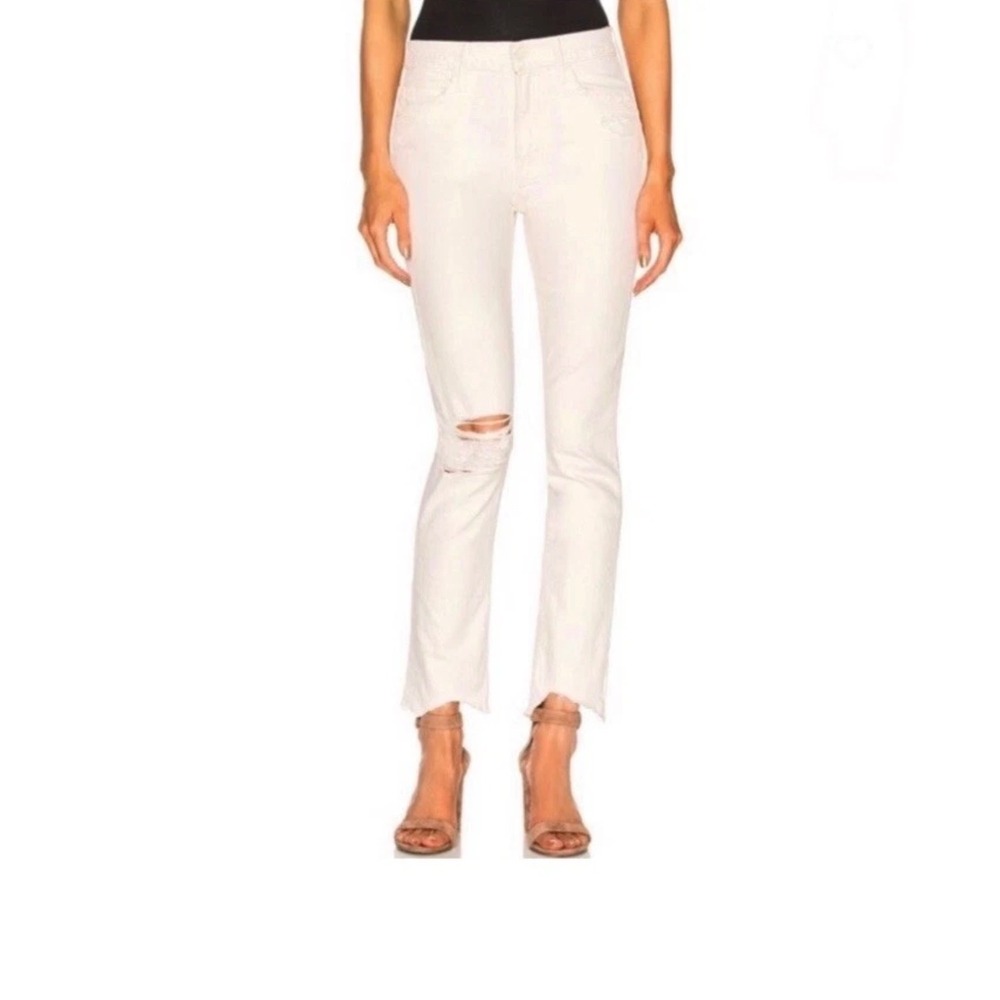 MOTHER SUPERIOR Flirt Ankle Jeans Almost Innocent White‎ Distressed 26 Raw Hem